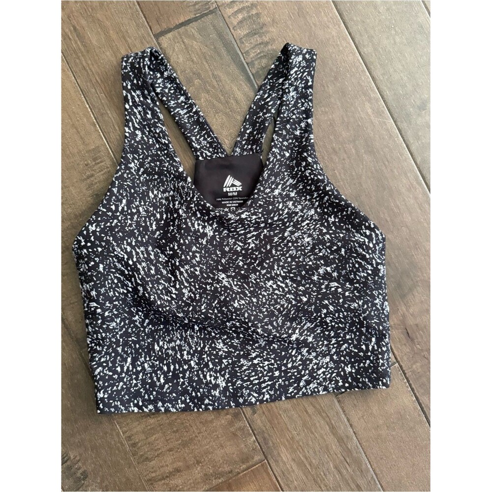 RBX Black & White Speckled Sports Bra Workout M Athletic
